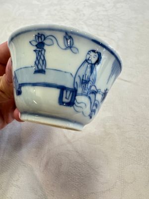 Six Chinese blue and white 'Scholar in a Garden' cups and saucers, Yongzheng — photo 2