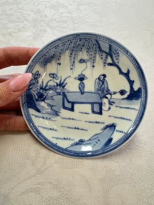 Six Chinese blue and white 'Scholar in a Garden' cups and saucers, Yongzheng — photo 28