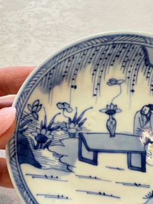 Six Chinese blue and white 'Scholar in a Garden' cups and saucers, Yongzheng — photo 30