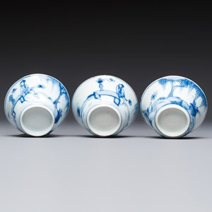 Six Chinese blue and white 'Scholar in a Garden' cups and saucers, Yongzheng — photo 11