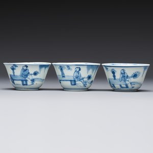 Six Chinese blue and white 'Scholar in a Garden' cups and saucers, Yongzheng — photo 12