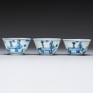 Six Chinese blue and white 'Scholar in a Garden' cups and saucers, Yongzheng — photo 6