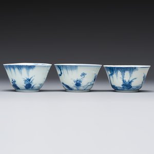 Six Chinese blue and white 'Scholar in a Garden' cups and saucers, Yongzheng — photo 8