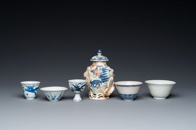 Six Chinese blue and white shipwreck porcelain wares, Transitional period and later