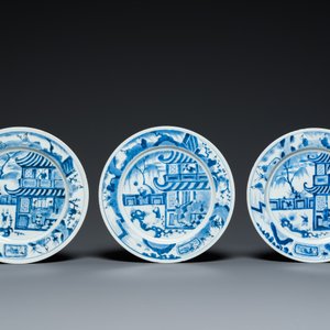 Six Chinese blue and white 'Xi Xiang Ji' dishes, Kangxi — 照片 2