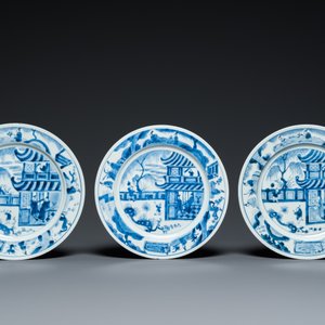 Six Chinese blue and white 'Xi Xiang Ji' dishes, Kangxi — 照片 5