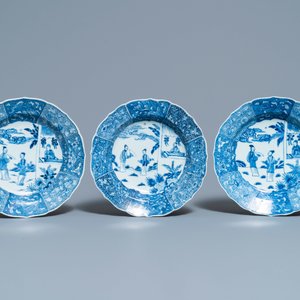 Six Chinese blue and white 'Xi Xiang Ji' plates, Qianlong — 照片 2
