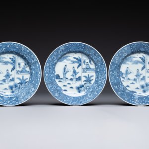 Six Chinese blue and white 'Xi Xiang Ji' plates, Qianlong — 照片 2