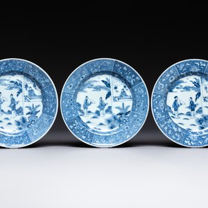 Six Chinese blue and white 'Xi Xiang Ji' plates, Qianlong — 照片 4