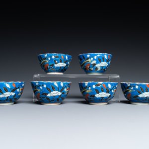 Six Chinese blue-ground cups and saucers with dragons, 19th C. — 照片 7