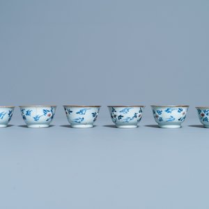 Six Chinese blue, white and copper red cups and saucers, Kangxi — photo 6