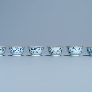 Six Chinese blue, white and copper red cups and saucers, Kangxi — photo 7