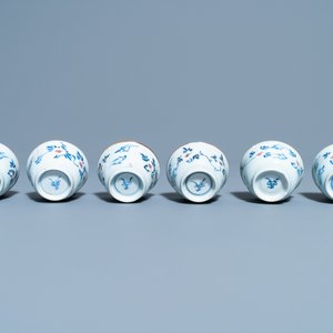 Six Chinese blue, white and copper red cups and saucers, Kangxi — photo 9