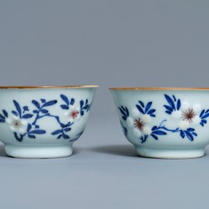 Six Chinese blue, white and copper-red cups and saucers, Kangxi — 照片 21