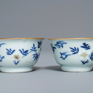 Six Chinese blue, white and copper-red cups and saucers, Kangxi — 照片 4