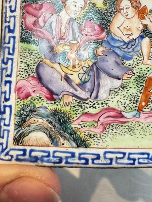 Six Chinese Canton enamel rectangular plaques with landscape, figural, floral and European subject designs, Qianlong — photo 15