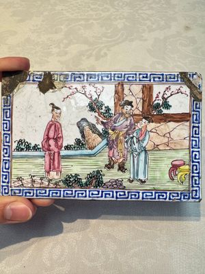 Six Chinese Canton enamel rectangular plaques with landscape, figural, floral and European subject designs, Qianlong — photo 26