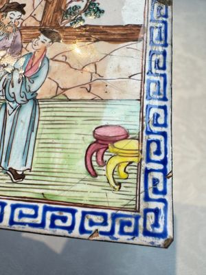 Six Chinese Canton enamel rectangular plaques with landscape, figural, floral and European subject designs, Qianlong — photo 27