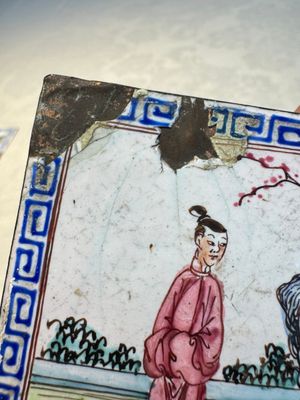 Six Chinese Canton enamel rectangular plaques with landscape, figural, floral and European subject designs, Qianlong — photo 29