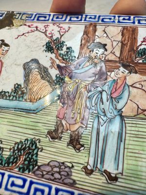 Six Chinese Canton enamel rectangular plaques with landscape, figural, floral and European subject designs, Qianlong — photo 30