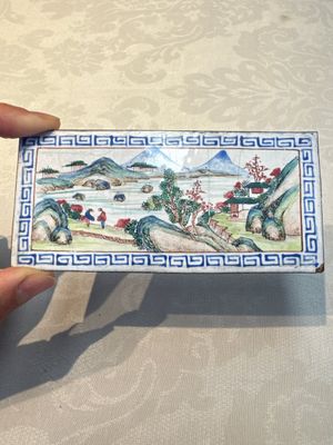 Six Chinese Canton enamel rectangular plaques with landscape, figural, floral and European subject designs, Qianlong — photo 48