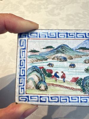 Six Chinese Canton enamel rectangular plaques with landscape, figural, floral and European subject designs, Qianlong — photo 51