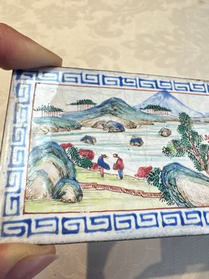 Six Chinese Canton enamel rectangular plaques with landscape, figural, floral and European subject designs, Qianlong — photo 53