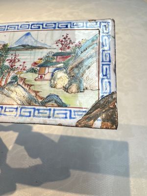 Six Chinese Canton enamel rectangular plaques with landscape, figural, floral and European subject designs, Qianlong — photo 61