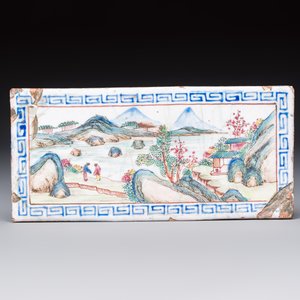 Six Chinese Canton enamel rectangular plaques with landscape, figural, floral and European subject designs, Qianlong — photo 12