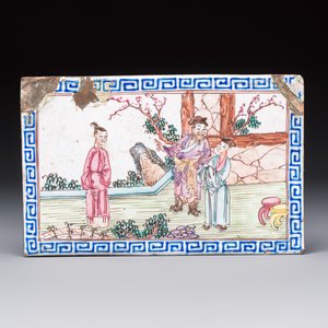 Six Chinese Canton enamel rectangular plaques with landscape, figural, floral and European subject designs, Qianlong — photo 4