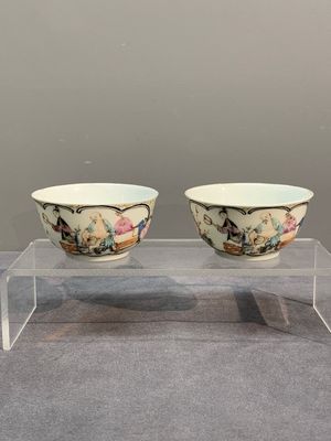 Six Chinese Canton famille rose 'mandarin subject' cups and seven saucers, Yongzheng/Qianlong — photo 13