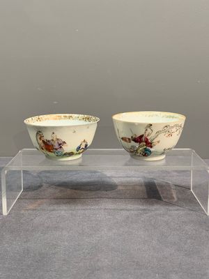 Six Chinese Canton famille rose 'mandarin subject' cups and seven saucers, Yongzheng/Qianlong — photo 7