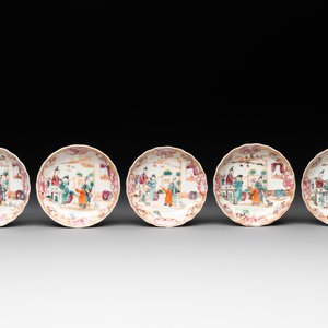 Six Chinese Canton famille rose 'mandarin subject' cups and ten saucers, Qianlong — photo 2