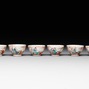 Six Chinese Canton famille rose 'mandarin subject' cups and ten saucers, Qianlong — photo 6