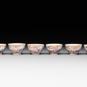 Six Chinese Canton famille rose 'mandarin subject' cups and ten saucers, Qianlong — photo 7
