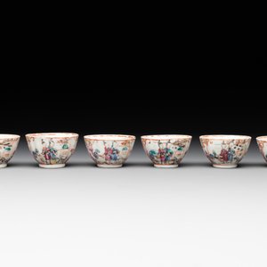 Six Chinese Canton famille rose 'mandarin subject' cups and ten saucers, Qianlong — photo 8