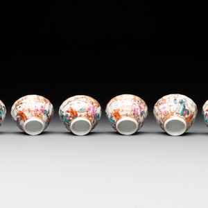 Six Chinese Canton famille rose 'mandarin subject' cups and ten saucers, Qianlong — photo 10