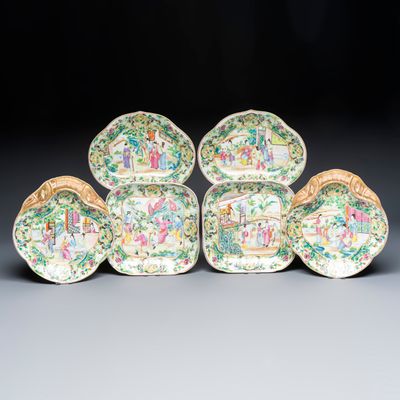 Six Chinese Canton famille rose serving dishes, 19th C.