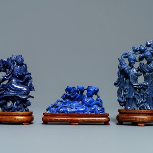 Six Chinese carved lapis lazuli groups, 19/20thC. — 照片 2