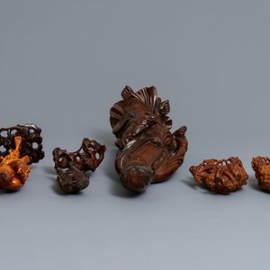 Six Chinese carved wood figures, 19/20th C. — photo 7