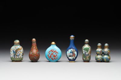 Six Chinese cloisonné snuff bottles, 19/20th C.
