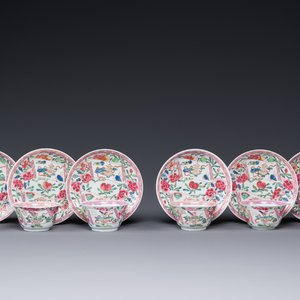 Six Chinese famille rose 'antiquities' cups and saucers, Yongzheng — photo 1