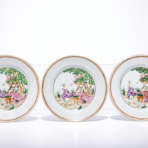 Six Chinese famille rose cherrypickers plates, Qianlong — photo 2