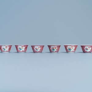 Six Chinese famille rose cups and saucers with a lady and a boy, Yongzheng/Qianlong — 照片 4