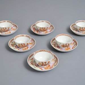 Six Chinese famille rose cups and saucers with European ships, Qianlong — photo 1