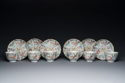 Six Chinese famille rose cups and saucers, Xianfeng mark and of the period