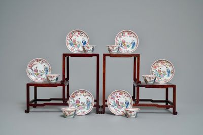 Six Chinese famille rose cups and saucers, Yongzheng