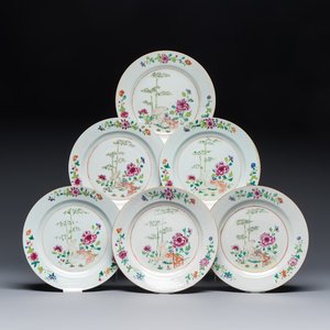 Six Chinese famille rose 'Flower Garden' plates, Qianlong — 照片 1