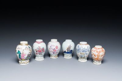 Six Chinese famille rose, Imari-style and iron-red-decorated tea caddies, Yongzheng/Qianlong