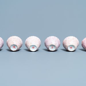 Six Chinese famille rose lotus-molded cups and saucers, Yongzheng — 照片 9